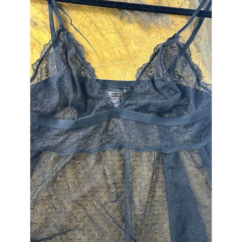 Victorias Secret XL 90's Black Sheer Dotted Flyaway Babydoll Coquette Whimsigoth - Picture 6 of 13